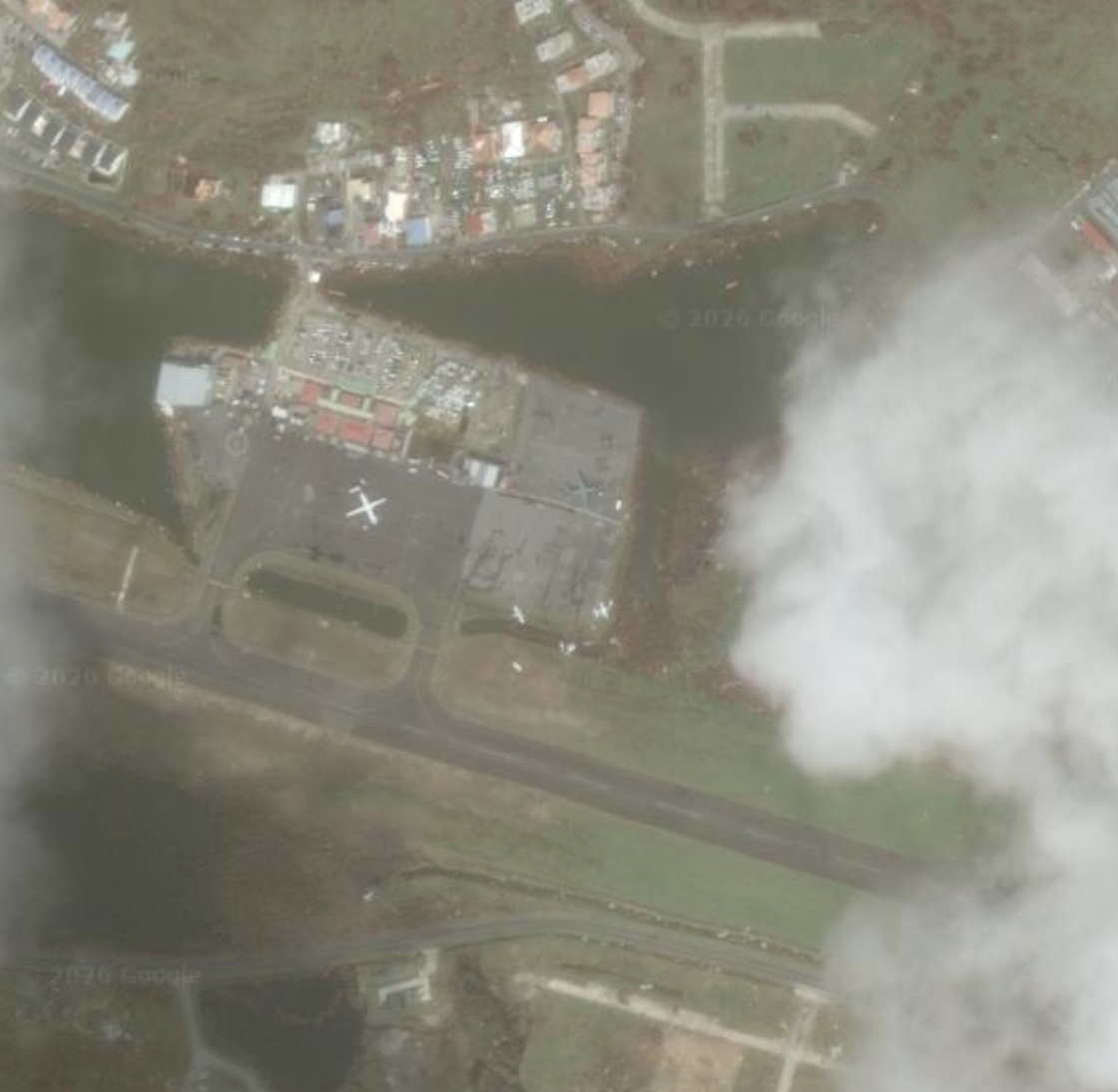 Satellite view of Grand Case l'Espérance Airport in Saint-Martin during Hurricane Irma
